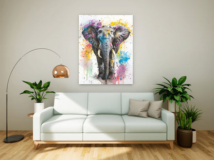 Vibrant Watercolor Splatter Elephant - Canvas Wall Art