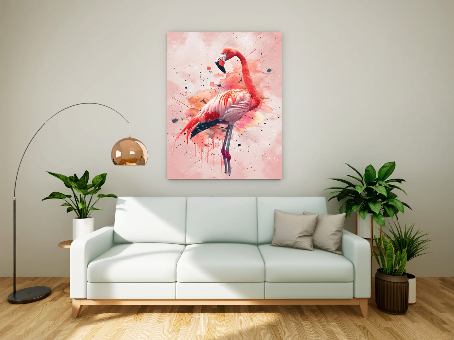 Vibrant Flamingo Splash – Abstract Watercolor Canvas Wall Art
