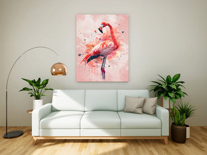 Vibrant Flamingo Splash – Abstract Watercolor Canvas Wall Art