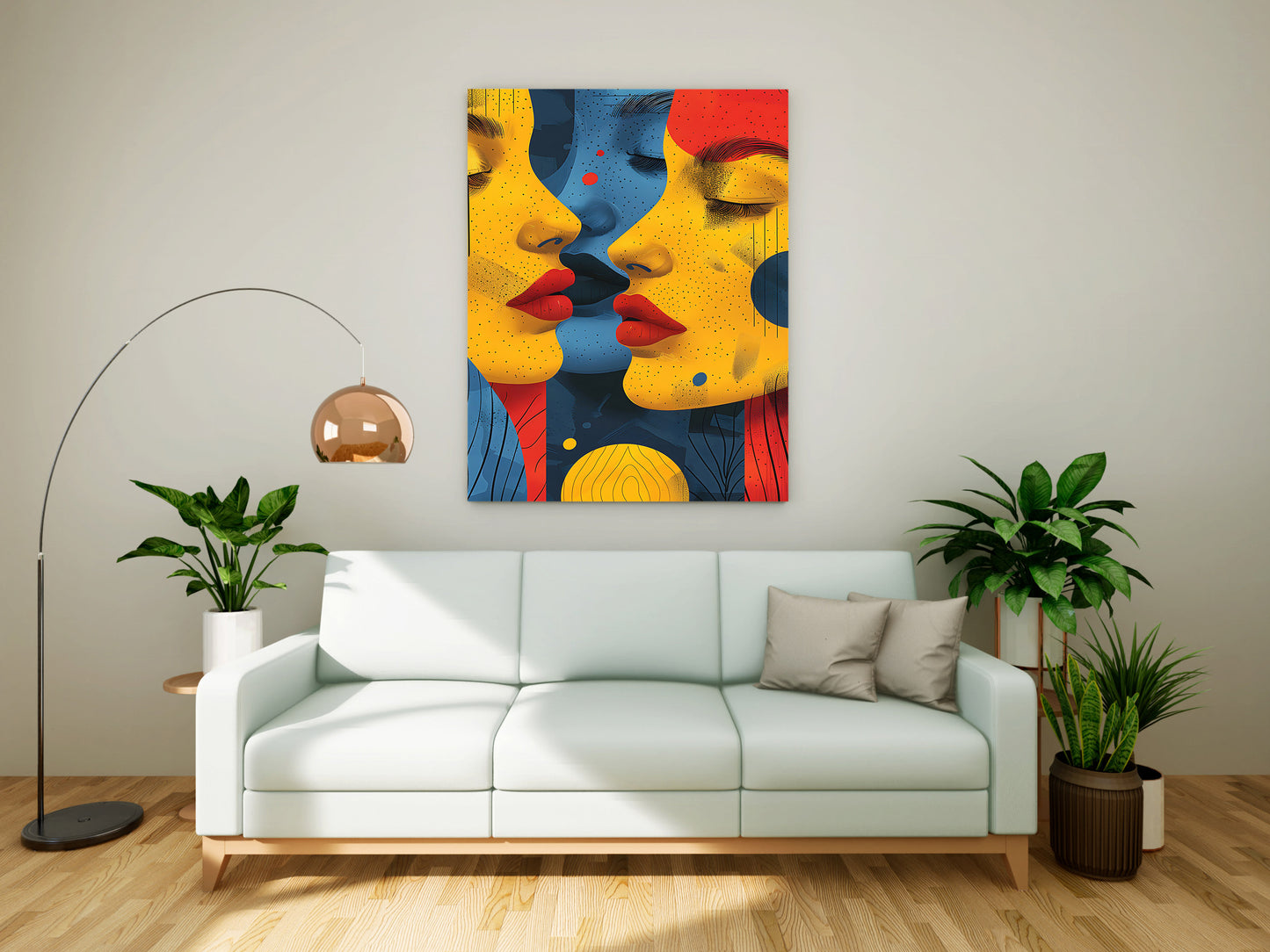 Vibrant Connection: Modern Abstract Three-Face Textured Canvas Art