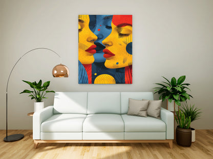 Vibrant Connection: Modern Abstract Three-Face Textured Canvas Art