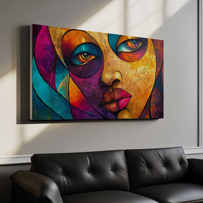 Vibrant Abstract Portrait Canvas Art - Modern Expressive Eyes Wall Decor - Colorful Textured Face Painting for Living Room or Bedroom