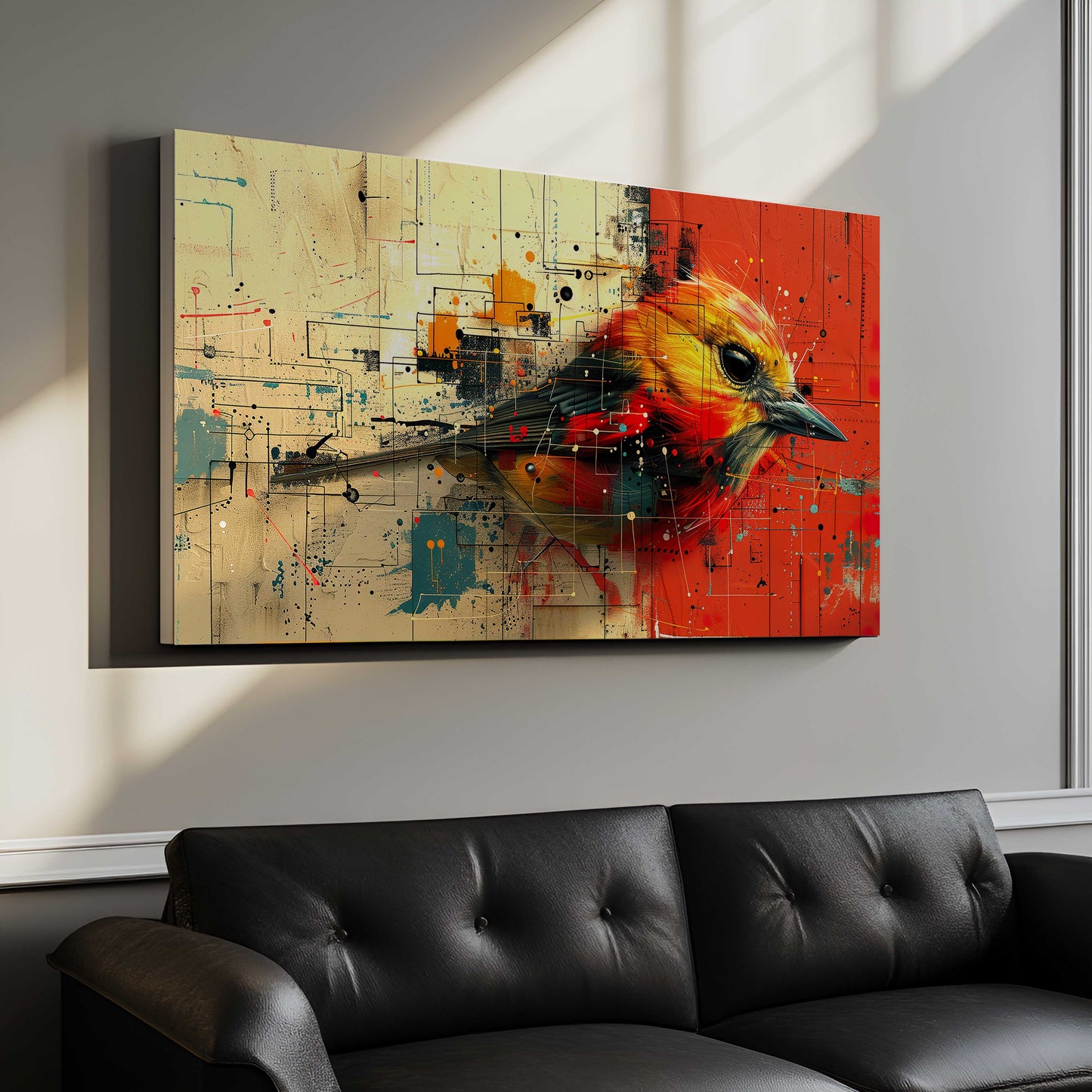 Abstract Geometric Bird Canvas Art - Modern Colorful Digital Painting - Vibrant Nature Wall Decor for Home or Office
