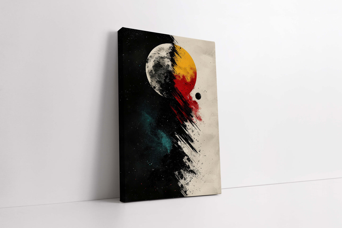 Cosmic Duality: Abstract Moon and Sun Canvas Wall Art