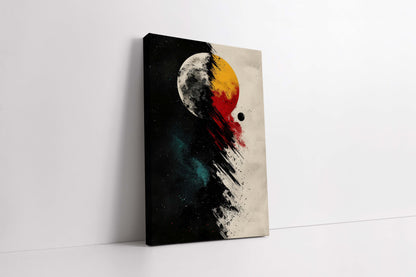 Cosmic Duality: Abstract Moon and Sun Canvas Wall Art