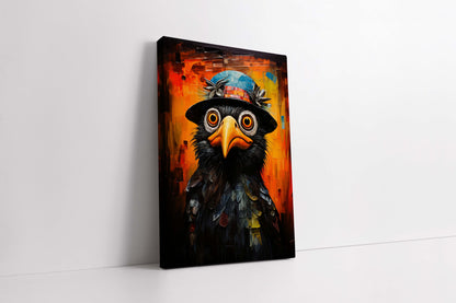 Whimsical Crow in Mosaic Top Hat – Vibrant Canvas Wall Art