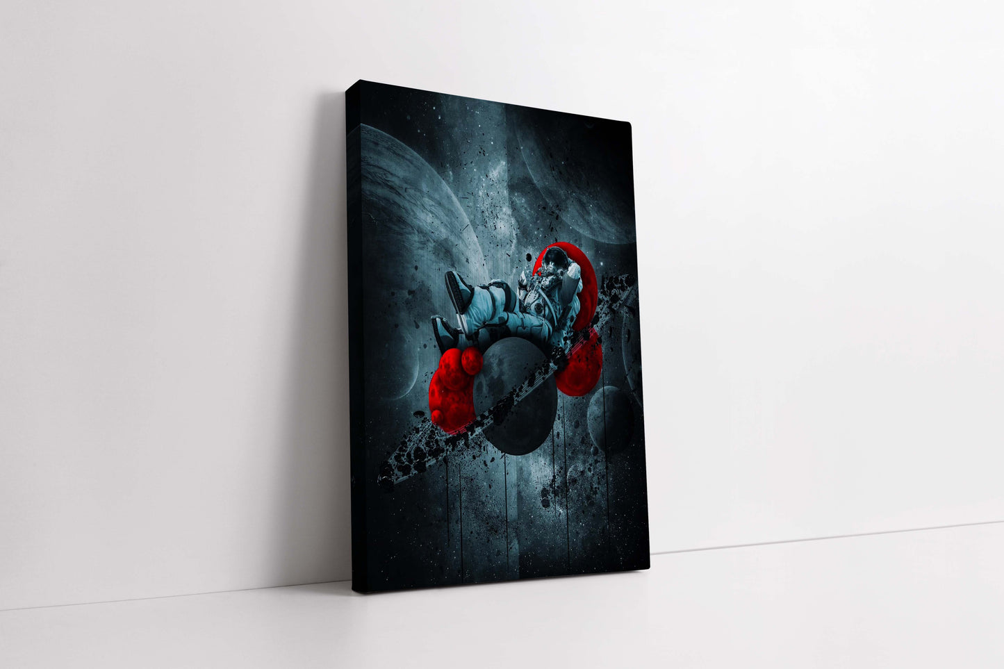 Surreal Astronaut in Red Sphere Space Canvas Painting
