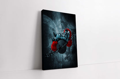 Surreal Astronaut in Red Sphere Space Canvas Painting