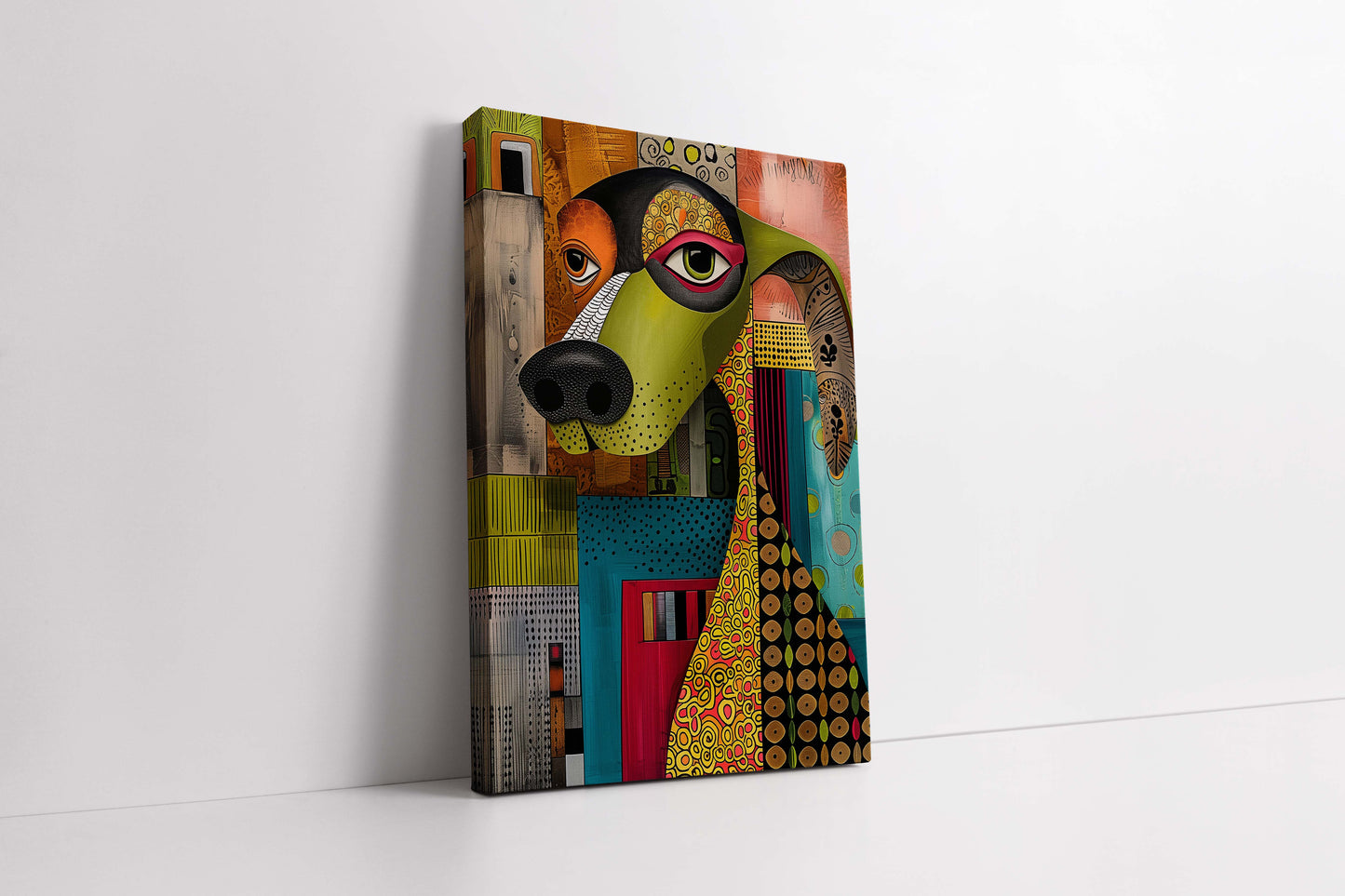 Vibrant Abstract Dog Portrait – Modern Colorful Canvas Painting