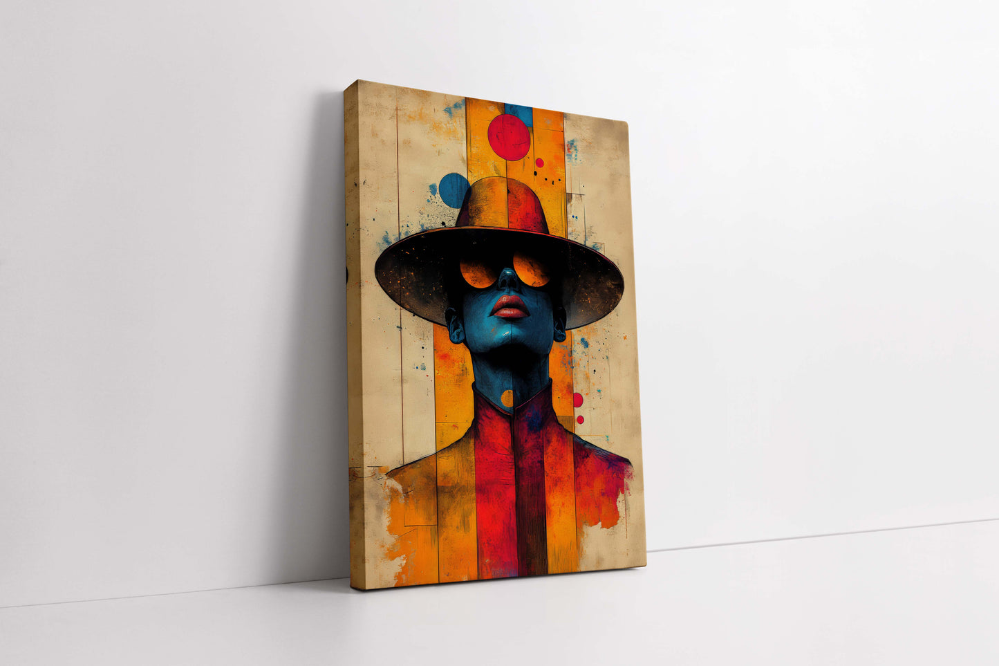 Vibrant Abstract Pop Art Portrait Canvas Painting - "The Blue Enigma"