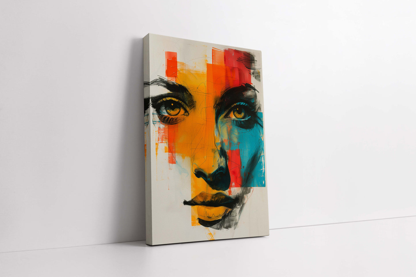Vibrant Abstract Woman's Face Portrait - Contemporary Mixed Media Canvas Art