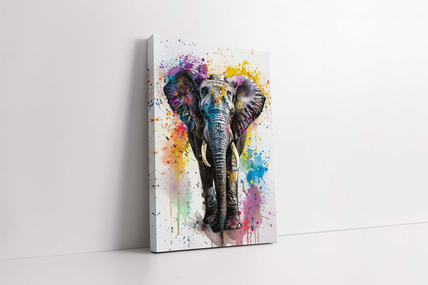 Vibrant Watercolor Splatter Elephant - Canvas Wall Art