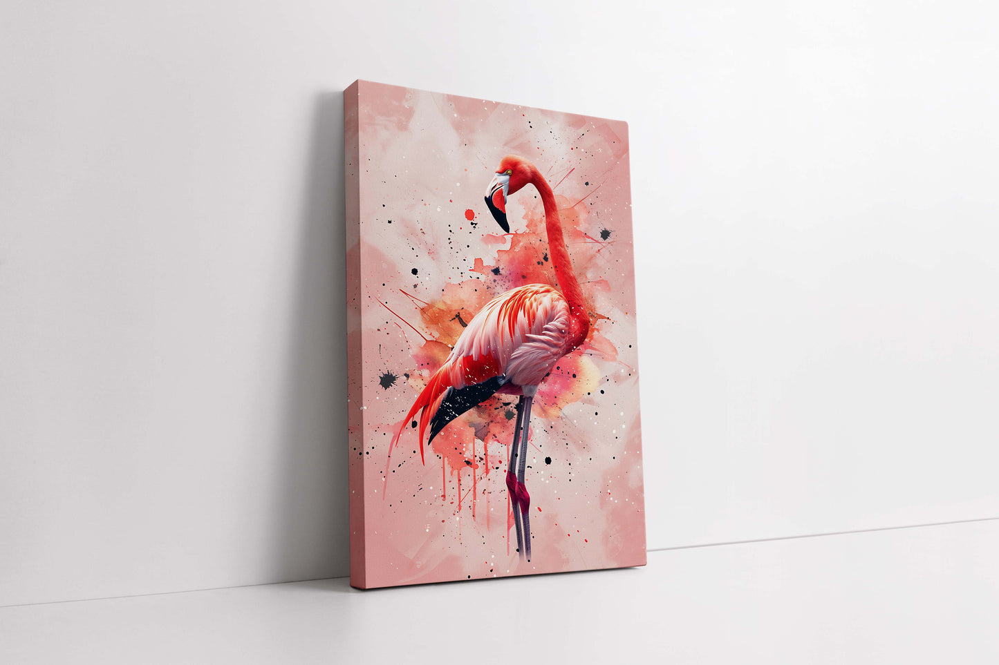 Vibrant Flamingo Splash – Abstract Watercolor Canvas Wall Art