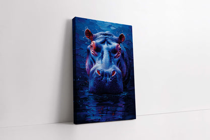 "Midnight Hippo: Textured Mosaic Canvas Painting"
