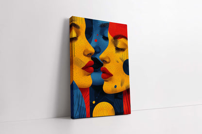 Vibrant Connection: Modern Abstract Three-Face Textured Canvas Art