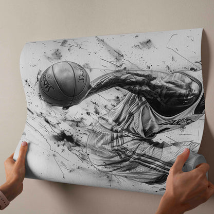 Dynamic Drive: Black & White Basketball Player Charcoal Canvas Art