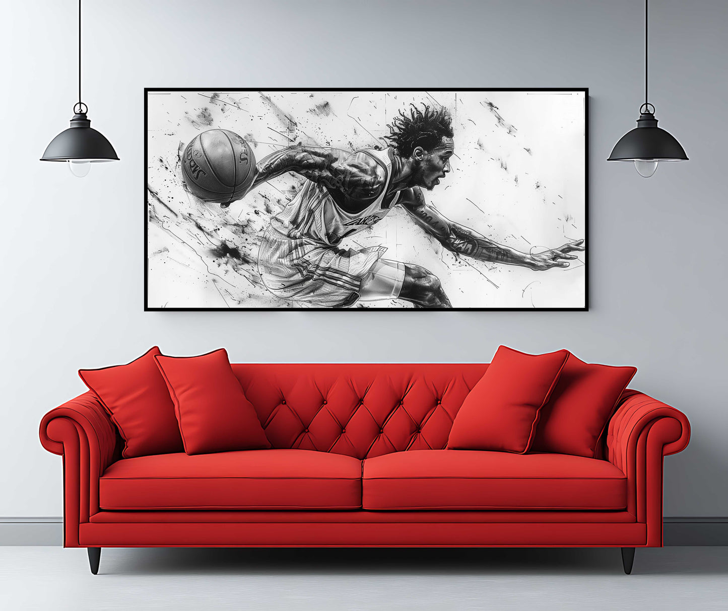 Dynamic Drive: Black & White Basketball Player Charcoal Canvas Art