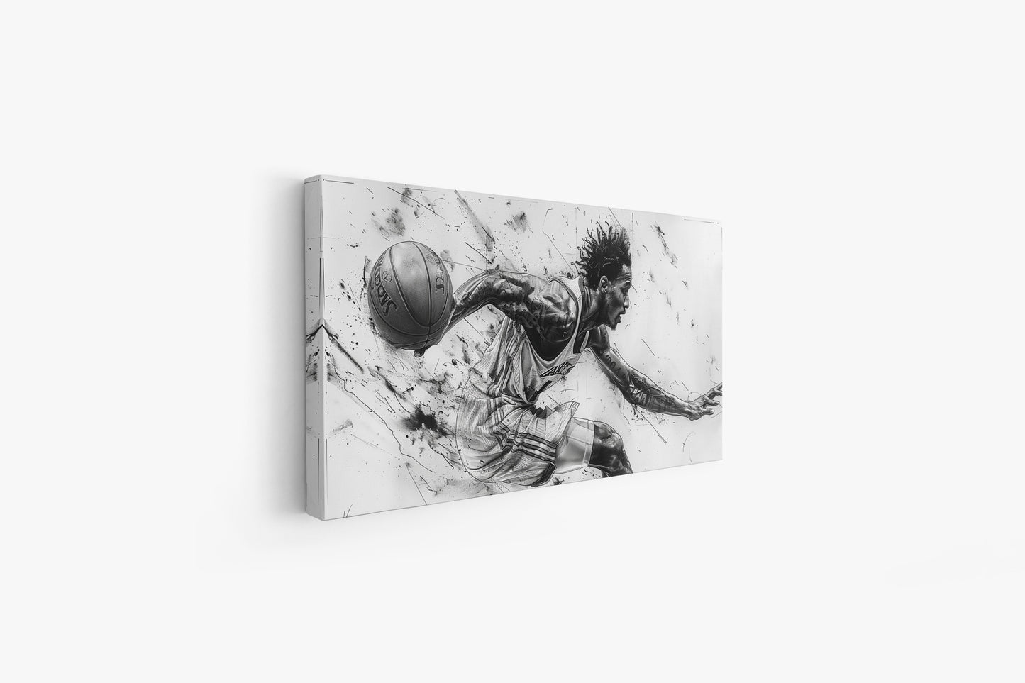 Dynamic Drive: Black & White Basketball Player Charcoal Canvas Art