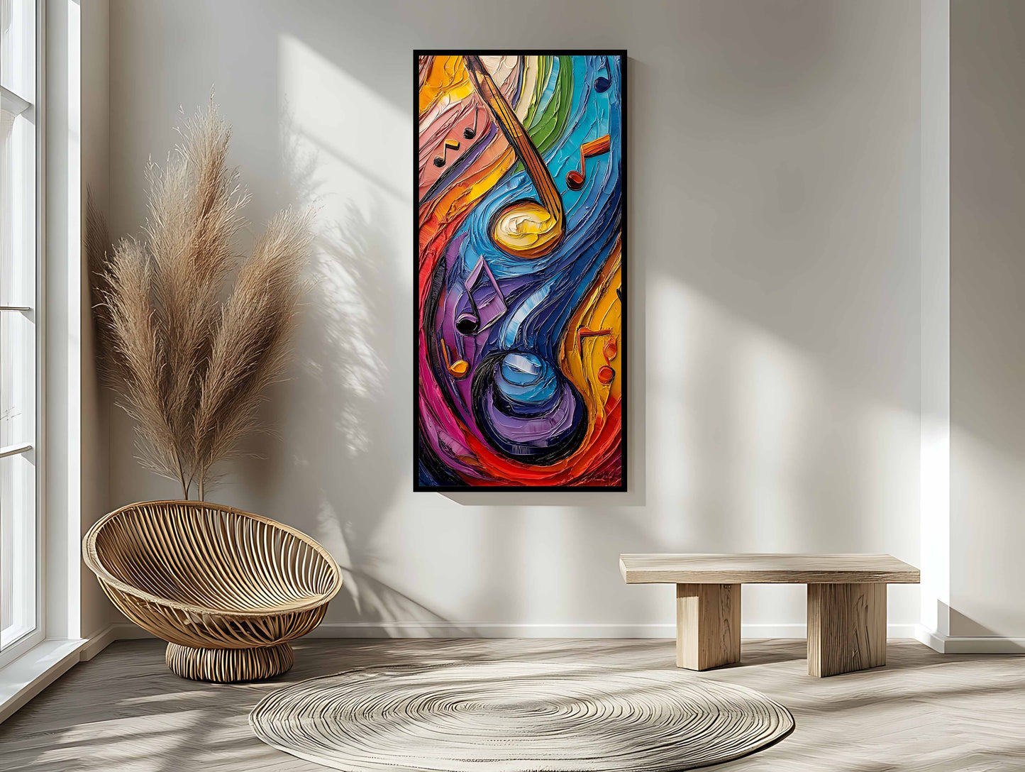 Swirling Melody: Vibrant Abstract Music Oil Painting