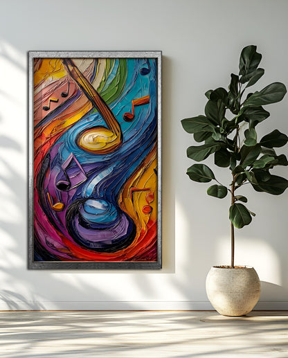 Swirling Melody: Vibrant Abstract Music Oil Painting