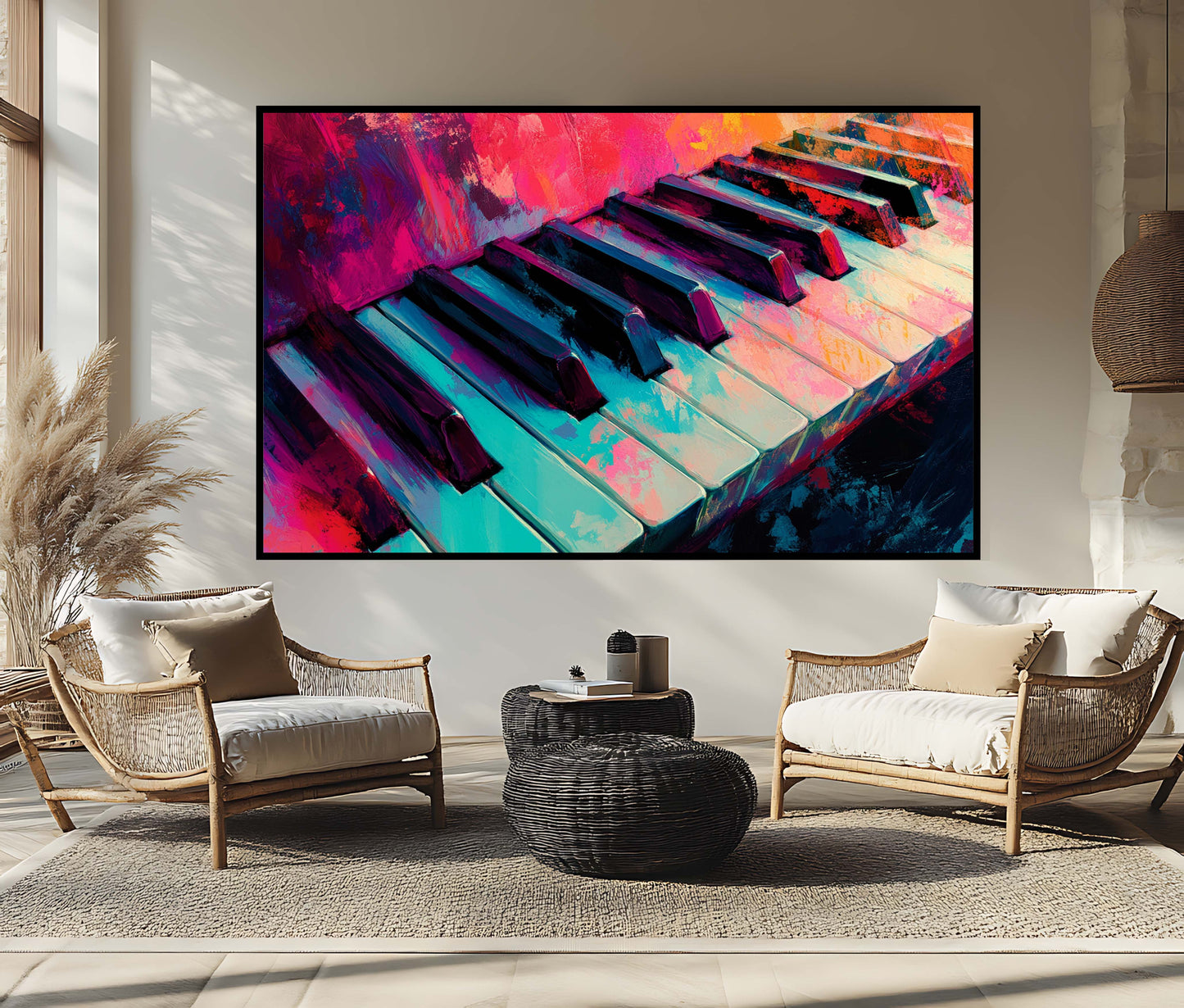 Vibrant Abstract Piano Keyboard Oil Painting Print
