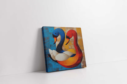 Abstract Geometric Swans Art Print - Modern Colorful Wall Decor