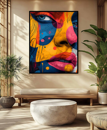 Vibrant Abstract Pop Art Portrait Print - Colorful Geometric Face