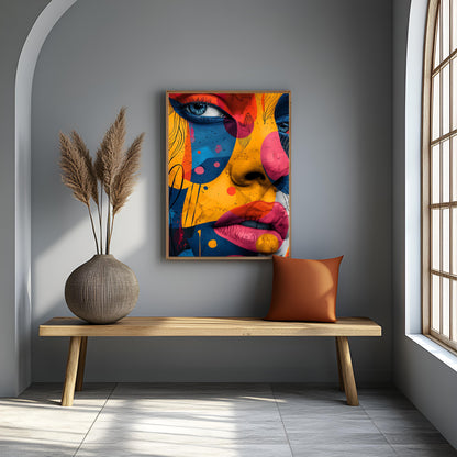 Vibrant Abstract Pop Art Portrait Print - Colorful Geometric Face