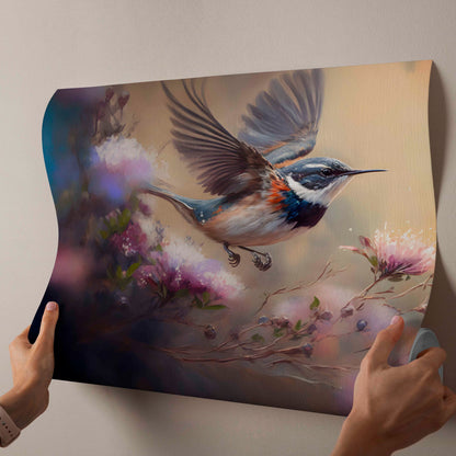 Dreamy Bird in Flight with Blossoms – Canvas Wall Art Print
