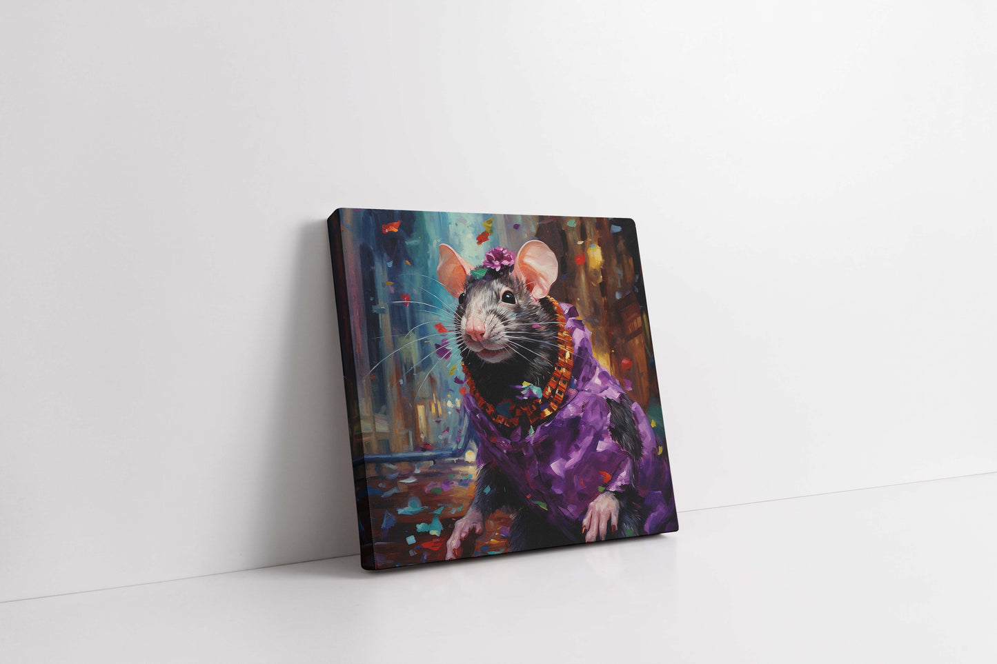 The Royal Reveler: Whimsical Rat in Purple Robe Canvas Art