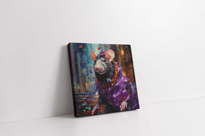 The Royal Reveler: Whimsical Rat in Purple Robe Canvas Art