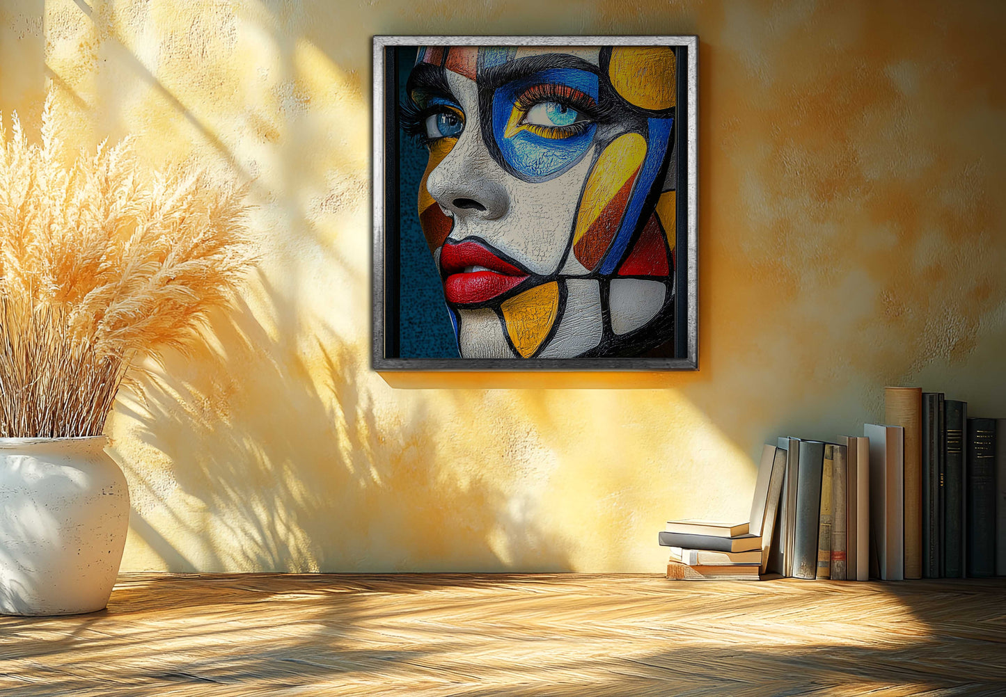 "Fragmented Gaze: Textured Cubist Portrait Canvas Art"