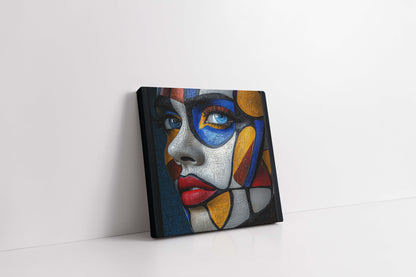 "Fragmented Gaze: Textured Cubist Portrait Canvas Art"