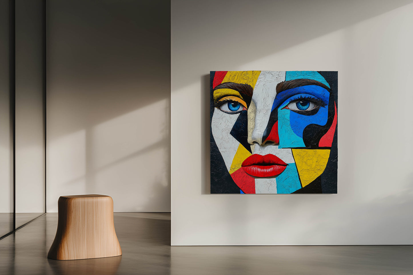 Modern Cubist Abstract Face - Vibrant Impasto Oil Painting on Canvas