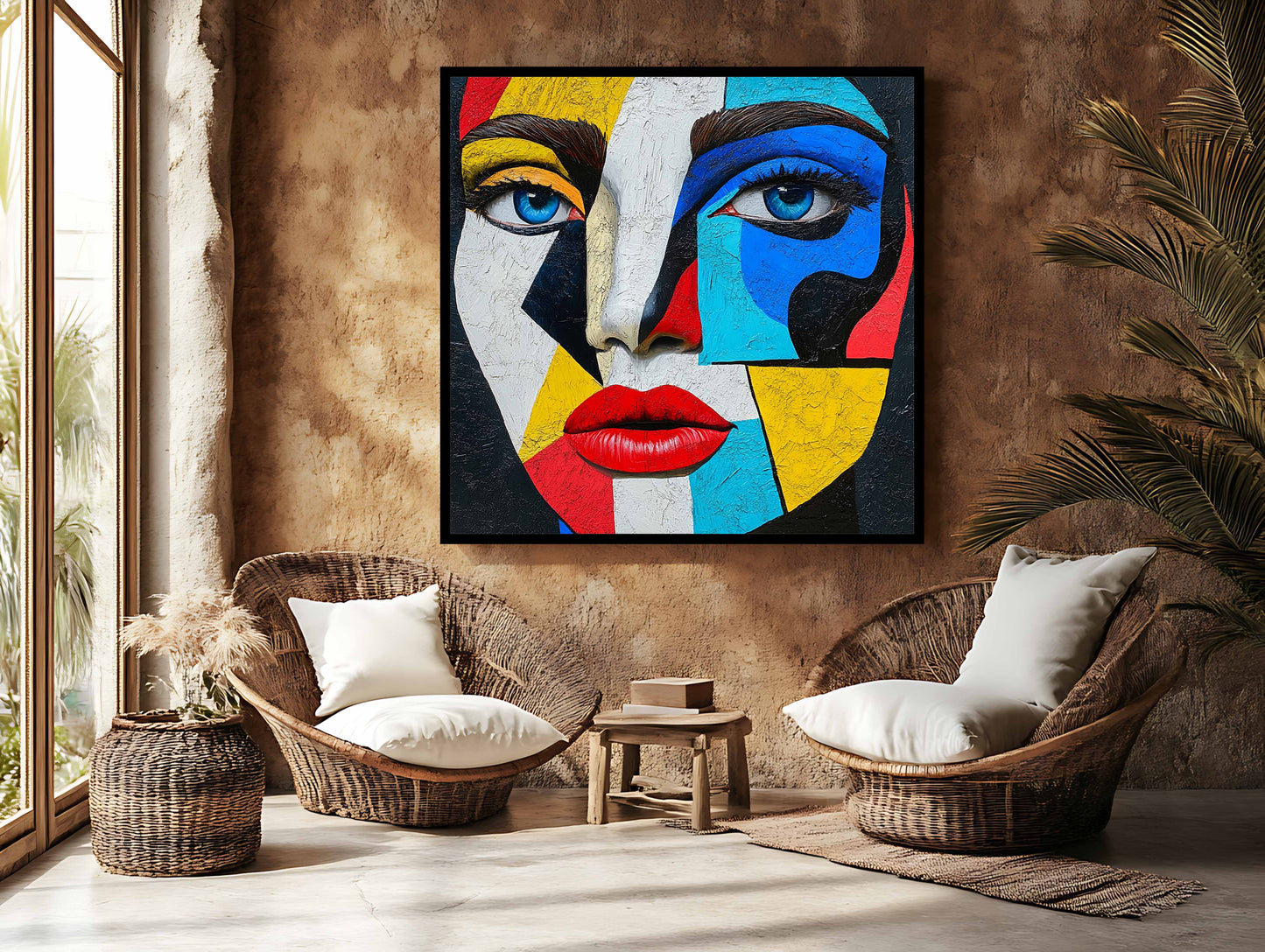 Modern Cubist Abstract Face - Vibrant Impasto Oil Painting on Canvas