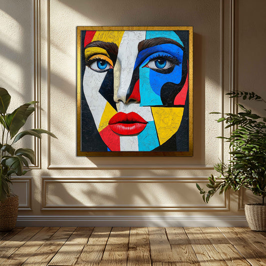 Modern Cubist Abstract Face - Vibrant Impasto Oil Painting on Canvas