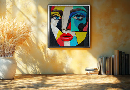 Modern Cubist Abstract Face - Vibrant Impasto Oil Painting on Canvas