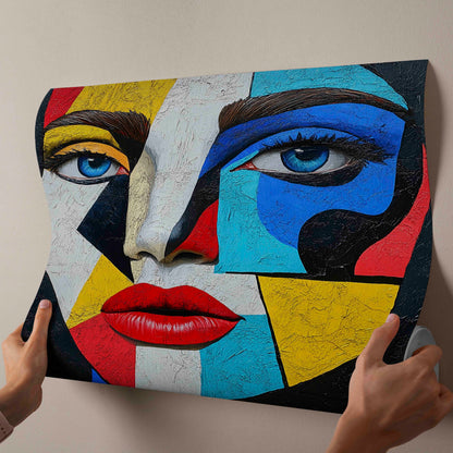 Modern Cubist Abstract Face - Vibrant Impasto Oil Painting on Canvas