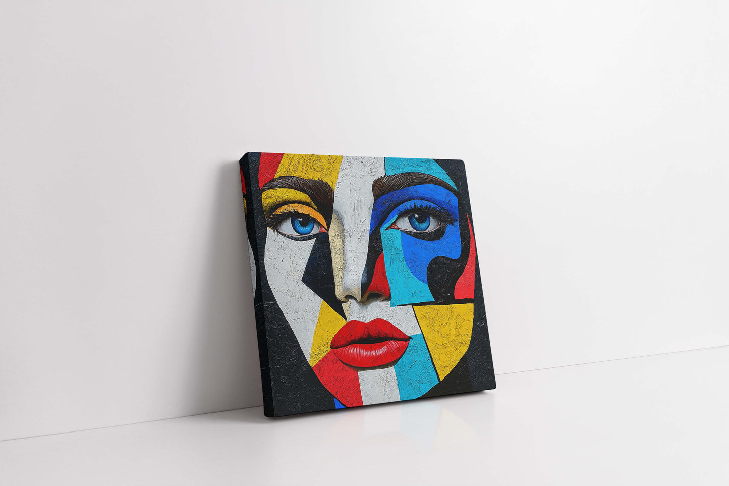 Modern Cubist Abstract Face - Vibrant Impasto Oil Painting on Canvas