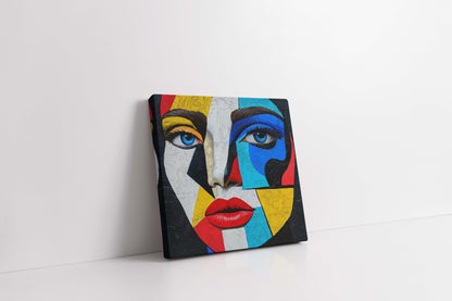 Modern Cubist Abstract Face - Vibrant Impasto Oil Painting on Canvas