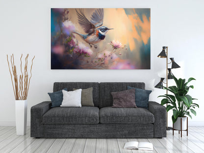 Dreamy Bird in Flight with Blossoms – Canvas Wall Art Print