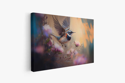 Dreamy Bird in Flight with Blossoms – Canvas Wall Art Print