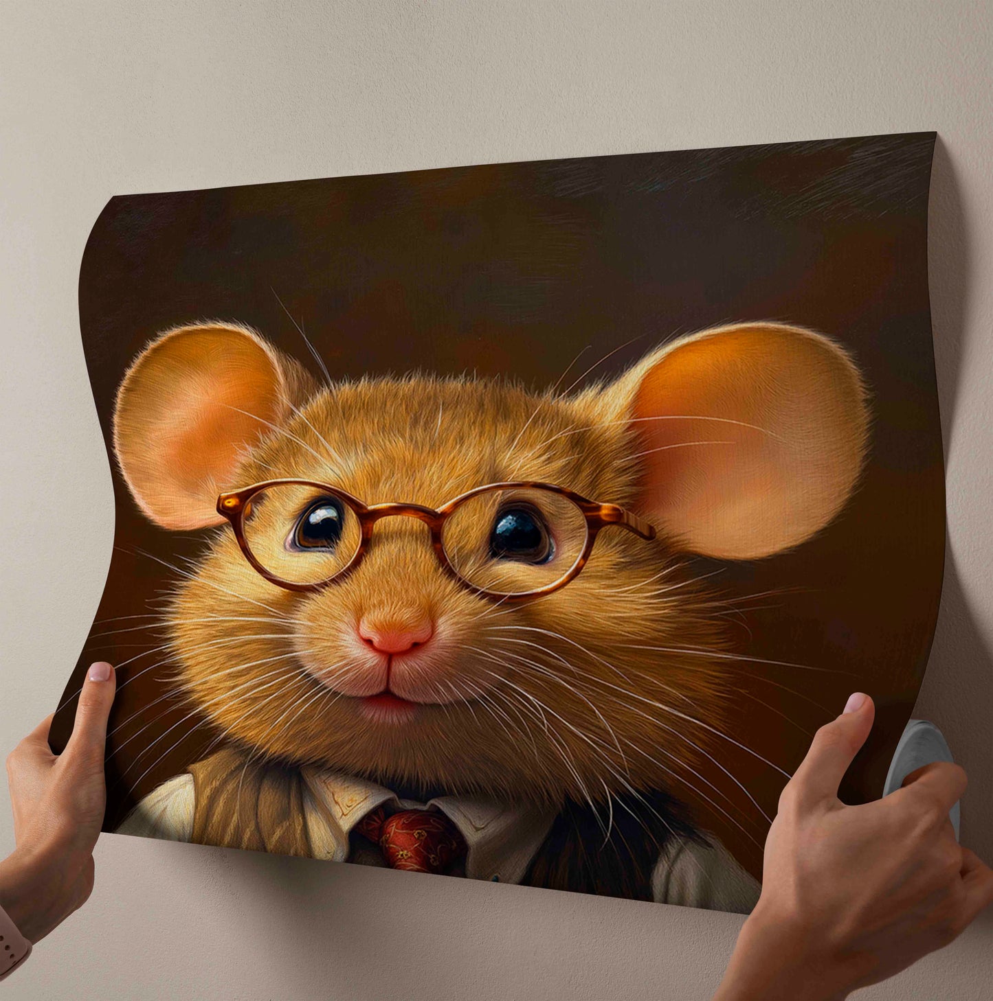 Dapper Gentleman Mouse in Pinstripe Vest & Glasses - Whimsical Canvas Portrait