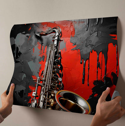 Crimson Jazz: Textured Abstract Saxophone Canvas Painting