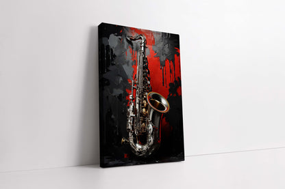 Crimson Jazz: Textured Abstract Saxophone Canvas Painting