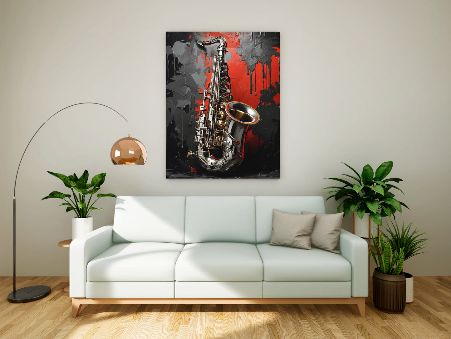Crimson Jazz: Textured Abstract Saxophone Canvas Painting