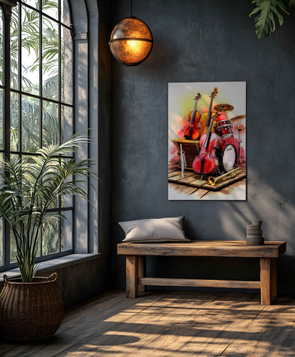 "Warm Harmony" - Vintage Watercolor Musical Ensemble Art Print