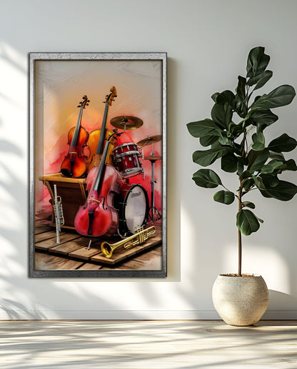 "Warm Harmony" - Vintage Watercolor Musical Ensemble Art Print