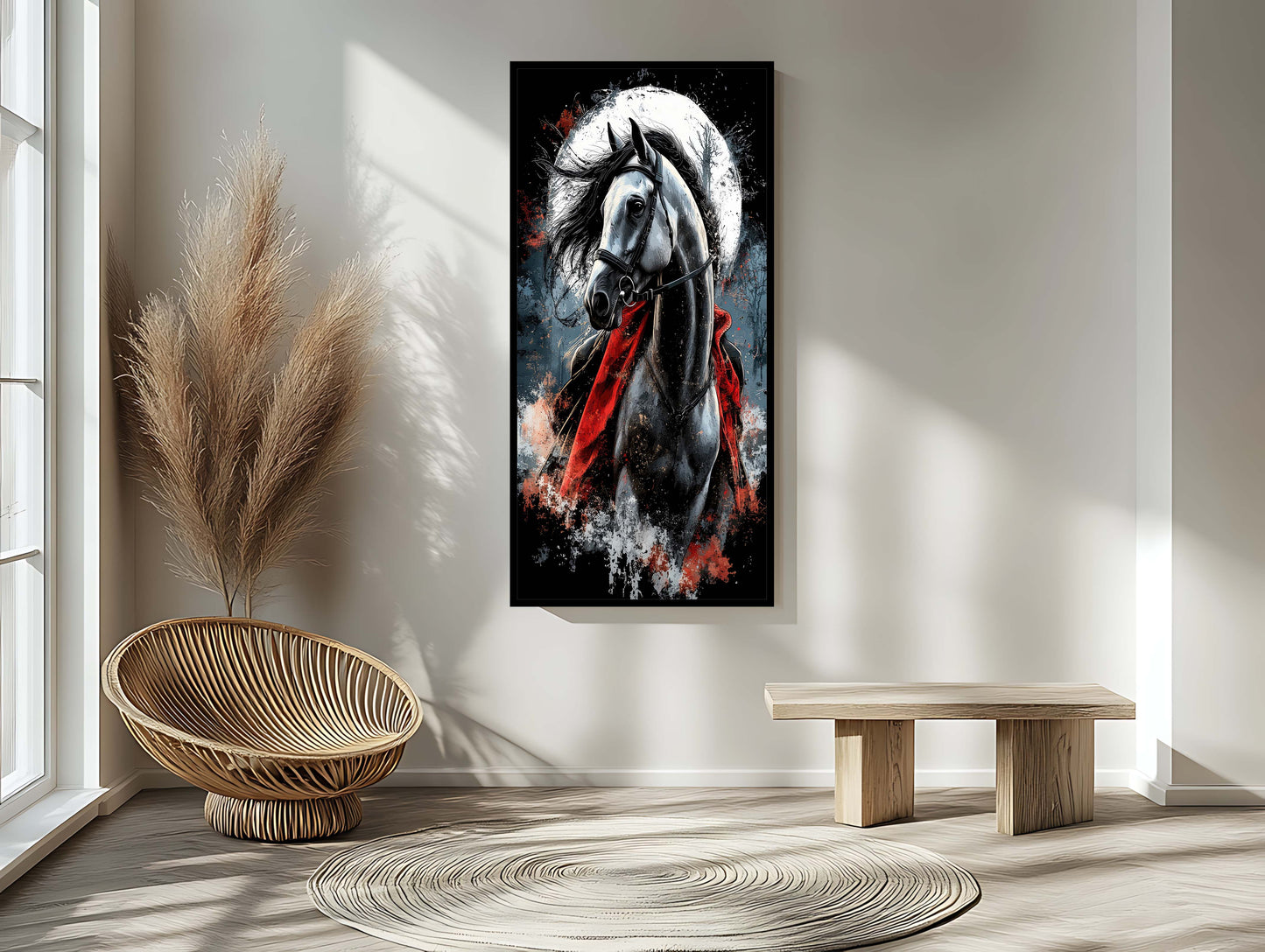 Mystic Dark Horse with Red Cape – Moonlit Gothic Illustration Art Print