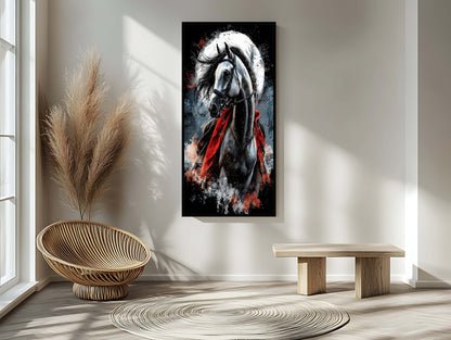 Mystic Dark Horse with Red Cape – Moonlit Gothic Illustration Art Print